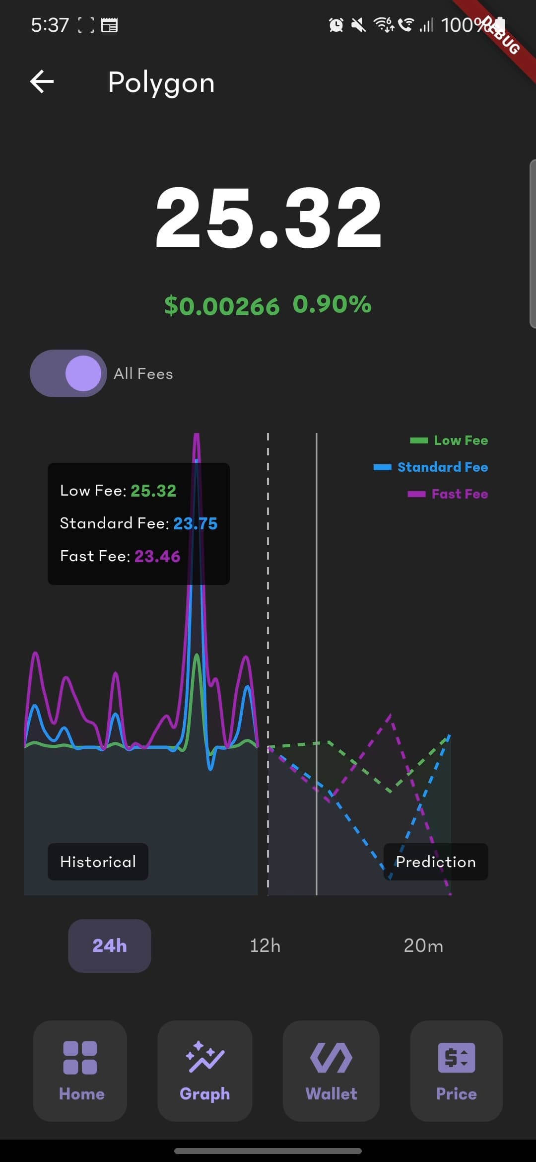MaticFlow App Screenshot showing predictions interface